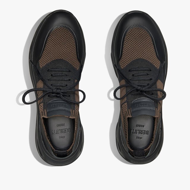 Shadow Rubber Coated Knit And Calf Leather Sneaker, BROWN/BLACK, hi-res 3