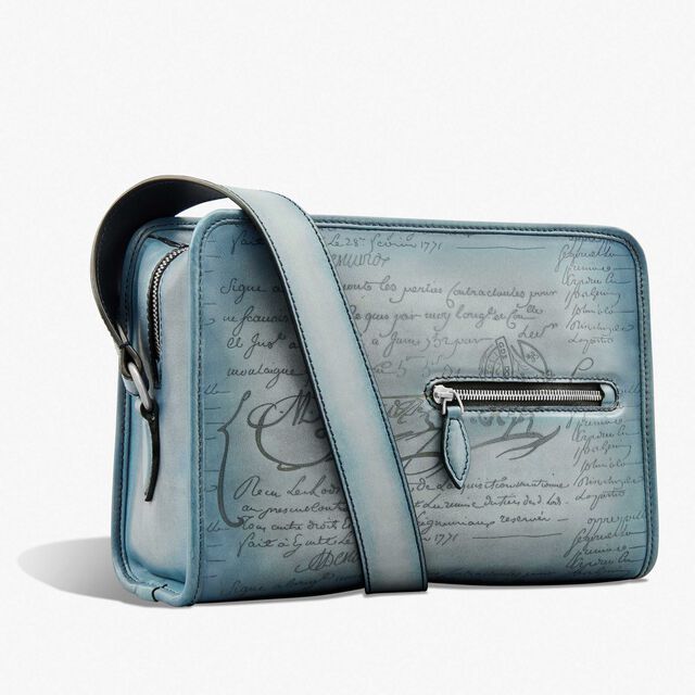 Journalier Scritto Leather Messenger, STONE DENIM, hi-res 2