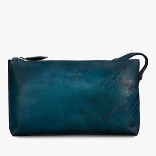 Ivy Scritto Leather Pouch, STEEL BLUE, hi-res