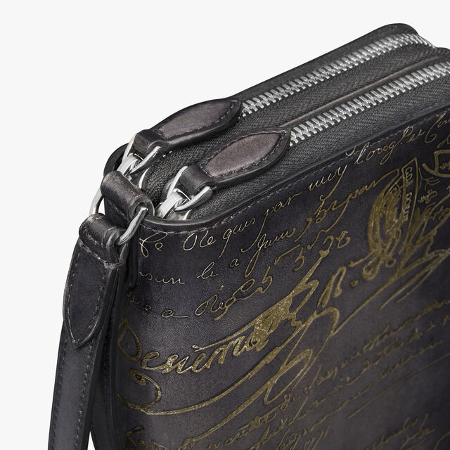 Tali Scritto Leather Long Zipped Wallet, NERO GRIGIO + GOLDEN, hi-res 5