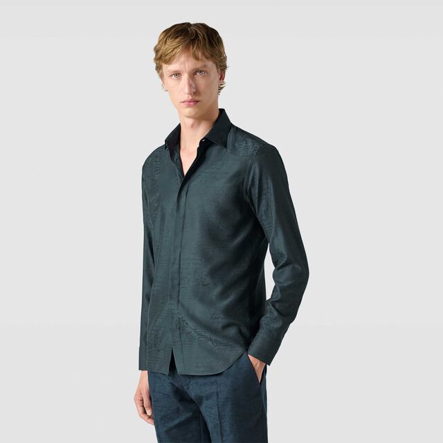 Cotton Silk Scritto Andy Shirt, NERO BLUE, hi-res 2