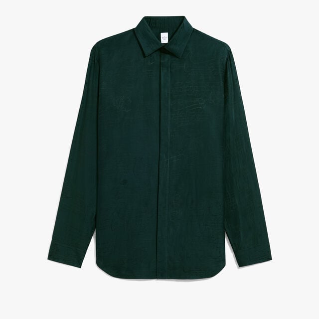 アンディ コットン シルク スクリット シャツ, FIR GREEN, hi-res 1