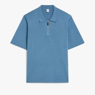 Cotton Silk Zipped Polo, LIGHT NILE BLUE, hi-res