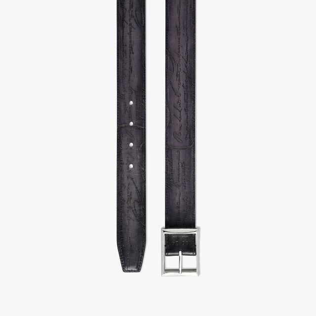 Classic Scritto Leather 35MM Reversible Belt, NERO GRIGIO + LIGHT ALUMINIO, hi-res 4