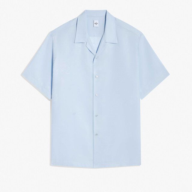 Chemise À Manches Courtes En Coton Et Soie Avec Imprimé, SKY BLUE, hi-res 1