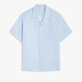 Cotton Silk Scritto Short Sleeves Shirt, SKY BLUE, hi-res