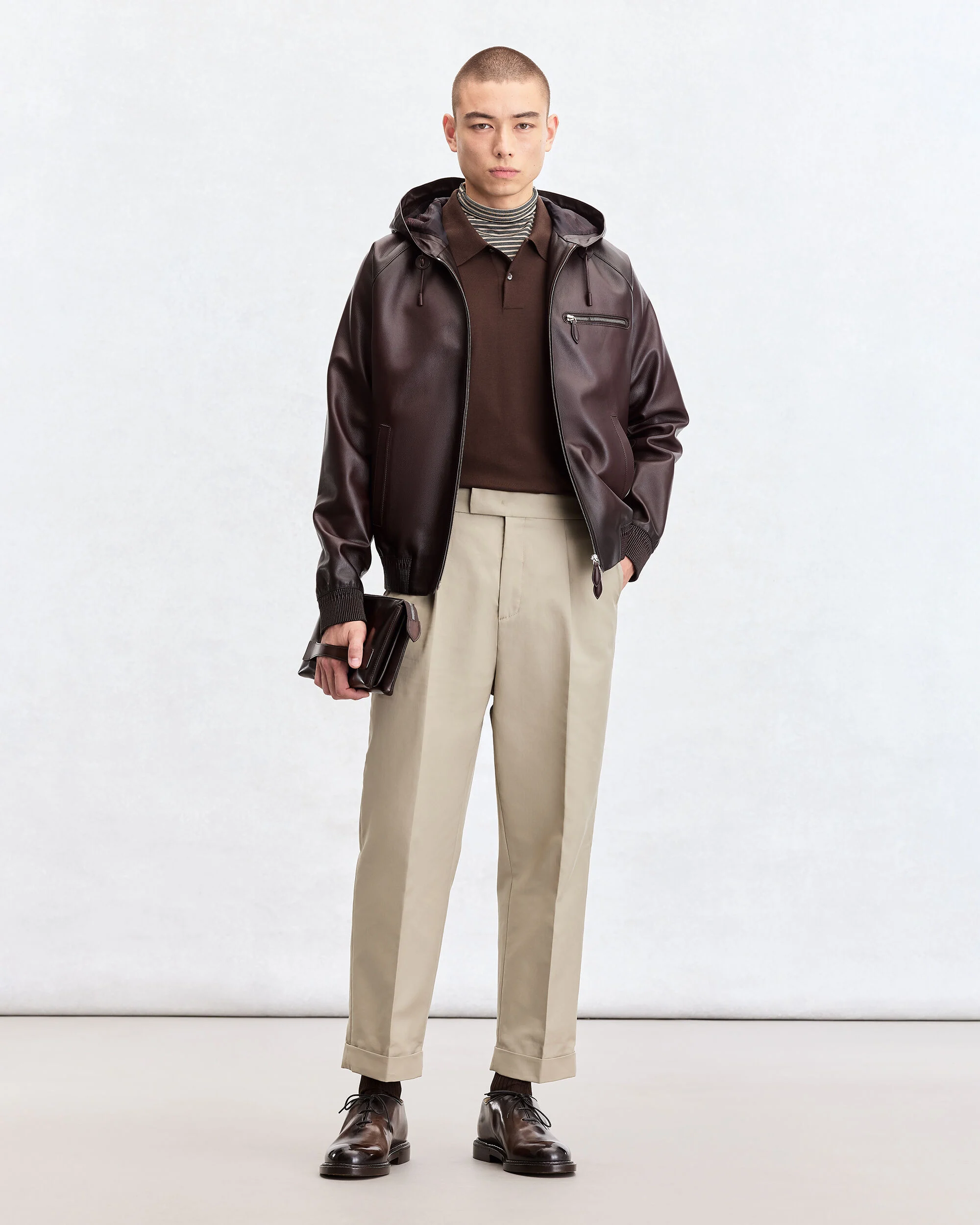 Leather Patina Un Jour Hooded Blouson, Fondant, hi-res