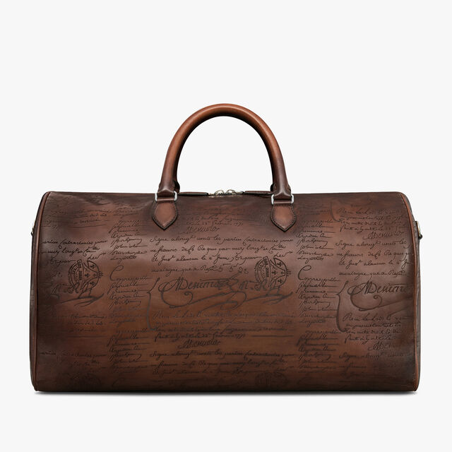Jour Off Mm Scritto Leather Travel Bag, CACAO INTENSO, hi-res 3