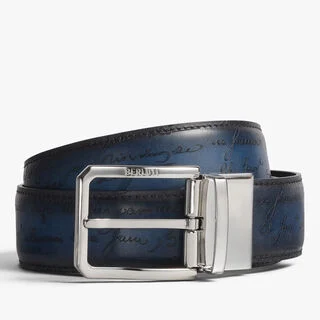 Versatile Scritto Embossed Leather 35 MM Belt, ABISSO+MARRONE INTENSO, hi-res