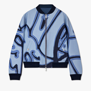 Reversible Jacquard Giant Scritto Bomber, SHADES OF BLUE/MARINE, hi-res