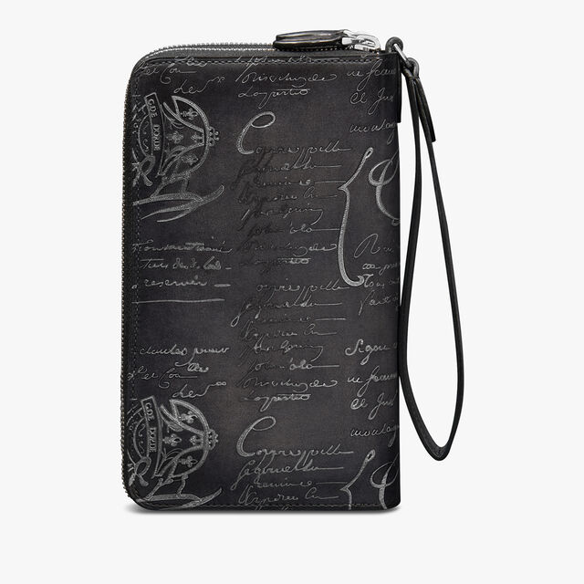 Tali Scritto Leather Long Zipped Wallet, NERO GRIGIO + SILVER, hi-res 1