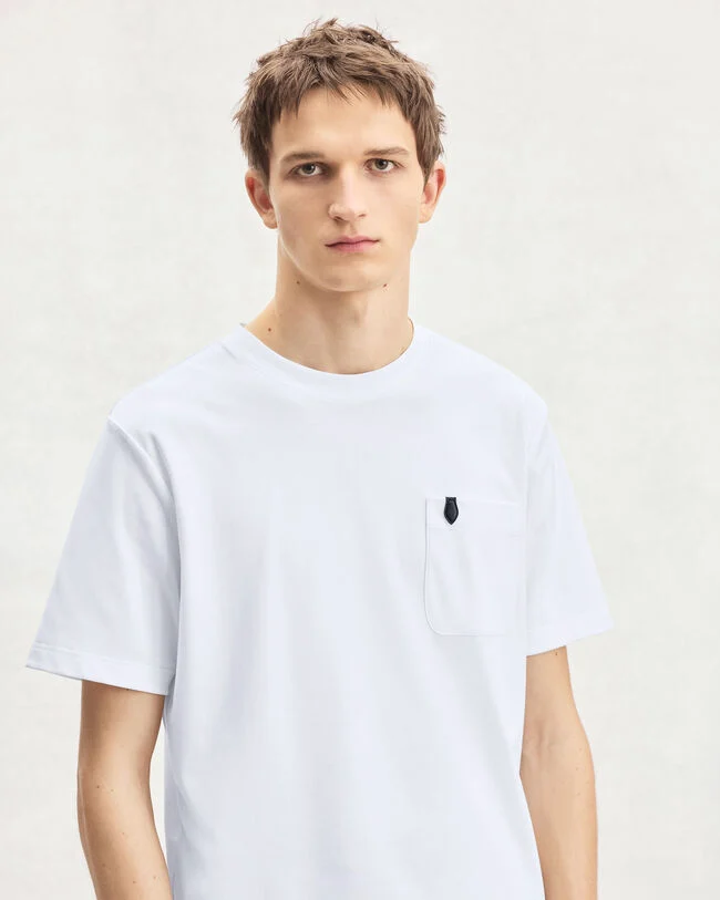 Pocket T-shirt with Leather Detail, Blanc Optique, hi-res