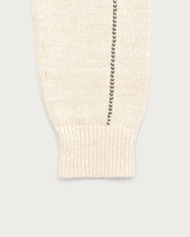Leather Braiding Crewneck, Off White, hi-res