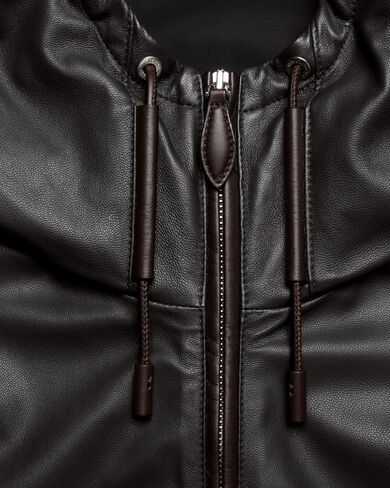 Ultralight Fly Leather Hooded Blouson, Noir, hi-res