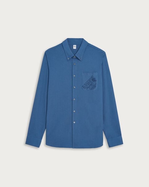 Pique Pocket Shirt with Scritto Embroidery, Helvetia Blue, hi-res