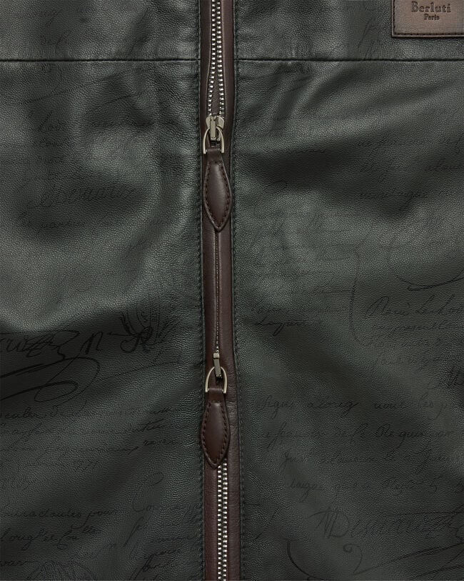 Ultralight Fly Scritto Pattern Leather Hooded Blouson, Graphite, hi-res