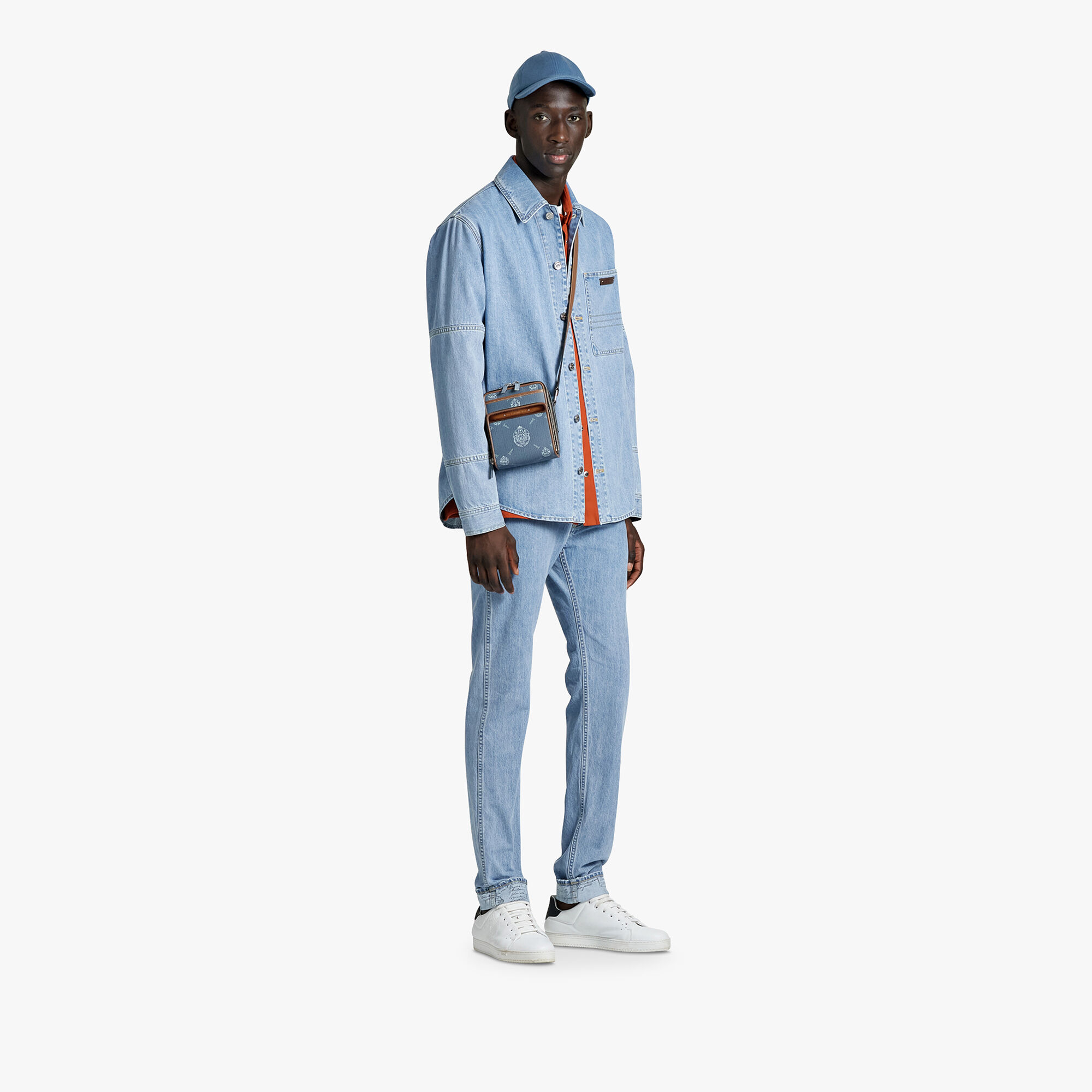 Denim Overshirt With All-Over Scritto 