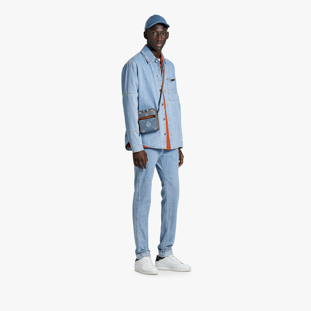 Denim Overshirt With All-Over Scritto Inside, WHITE SNOW BLUE, hi-res 4