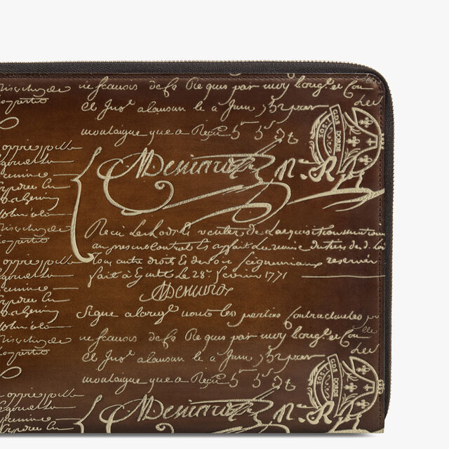 Nino GM Scritto Leather Clutch, CACAO INTENSO + GOLD, hi-res 6