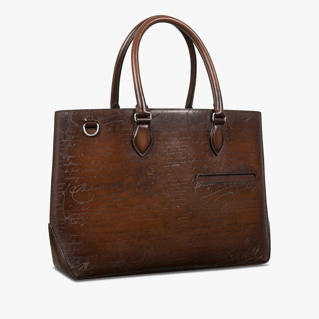 Toujours Scritto Leather Tote Bag, CACAO INTENSO, hi-res 2