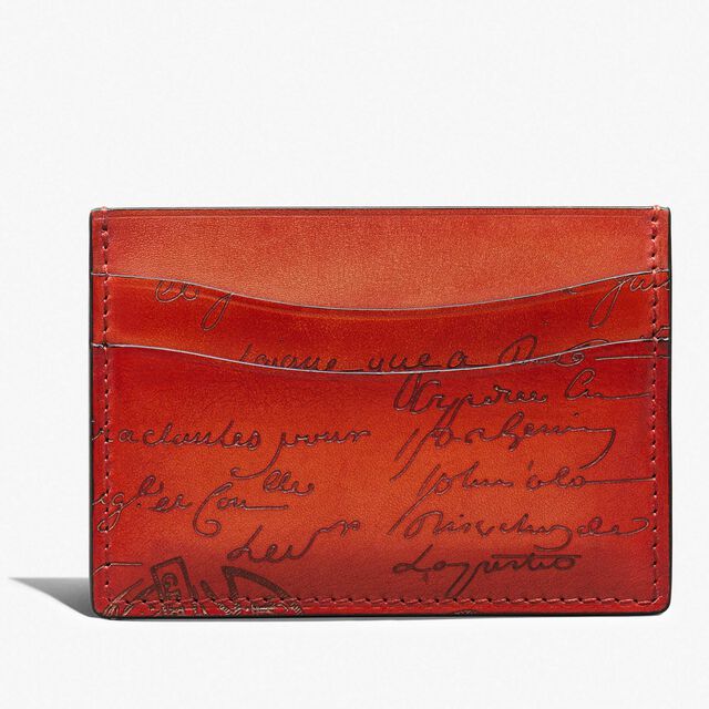 Bambou Scritto Leather Card Holder, TANGERINE, hi-res 1