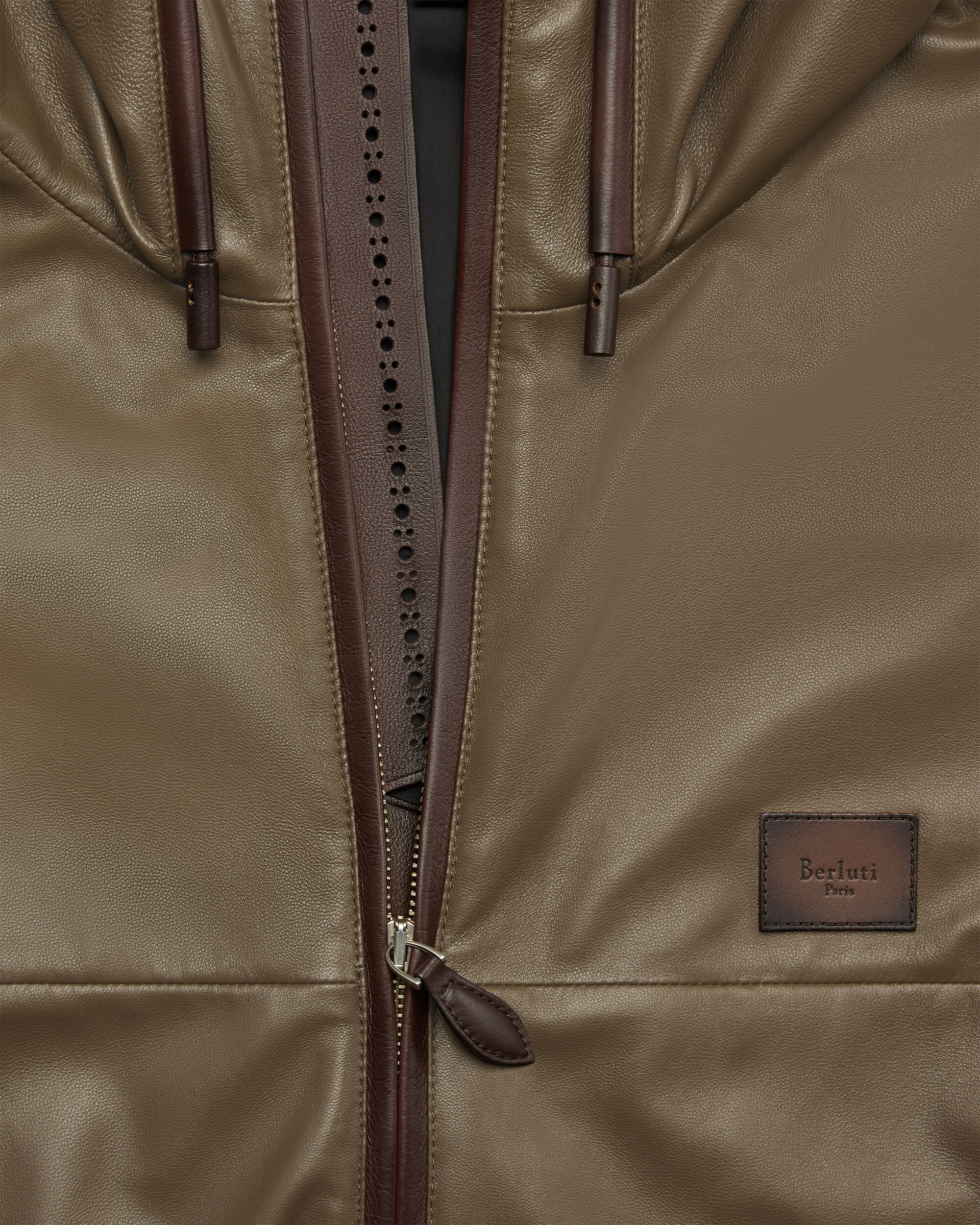 Ultralight Fly Leather Hooded Blouson, Kaki, Image 1
