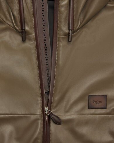 Ultralight Fly Leather Hooded Blouson, Kaki, hi-res