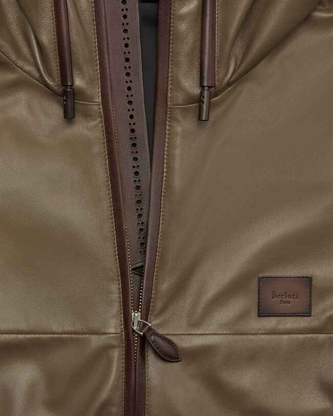 Ultralight Fly Leather Hooded Blouson, Kaki, hi-res