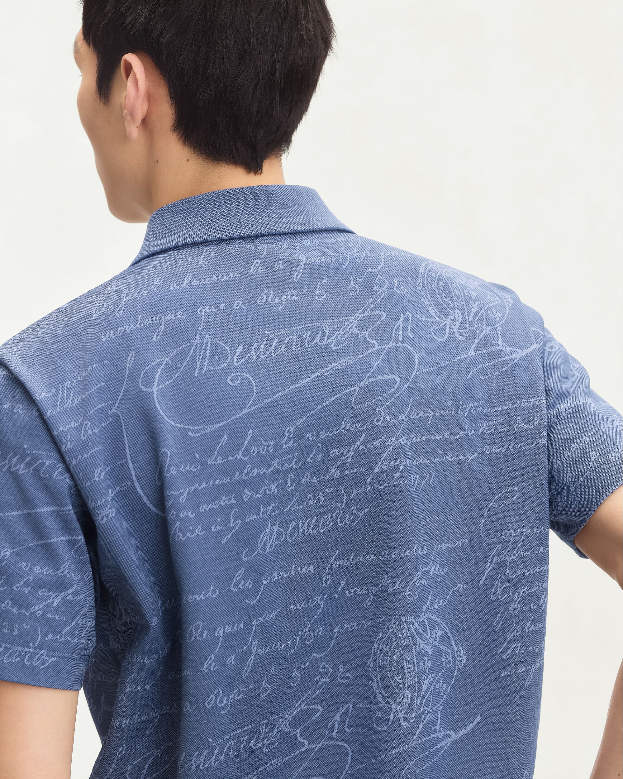 Polo en piqu&eacute; Motif Scritto, Nile Blue, hi-res