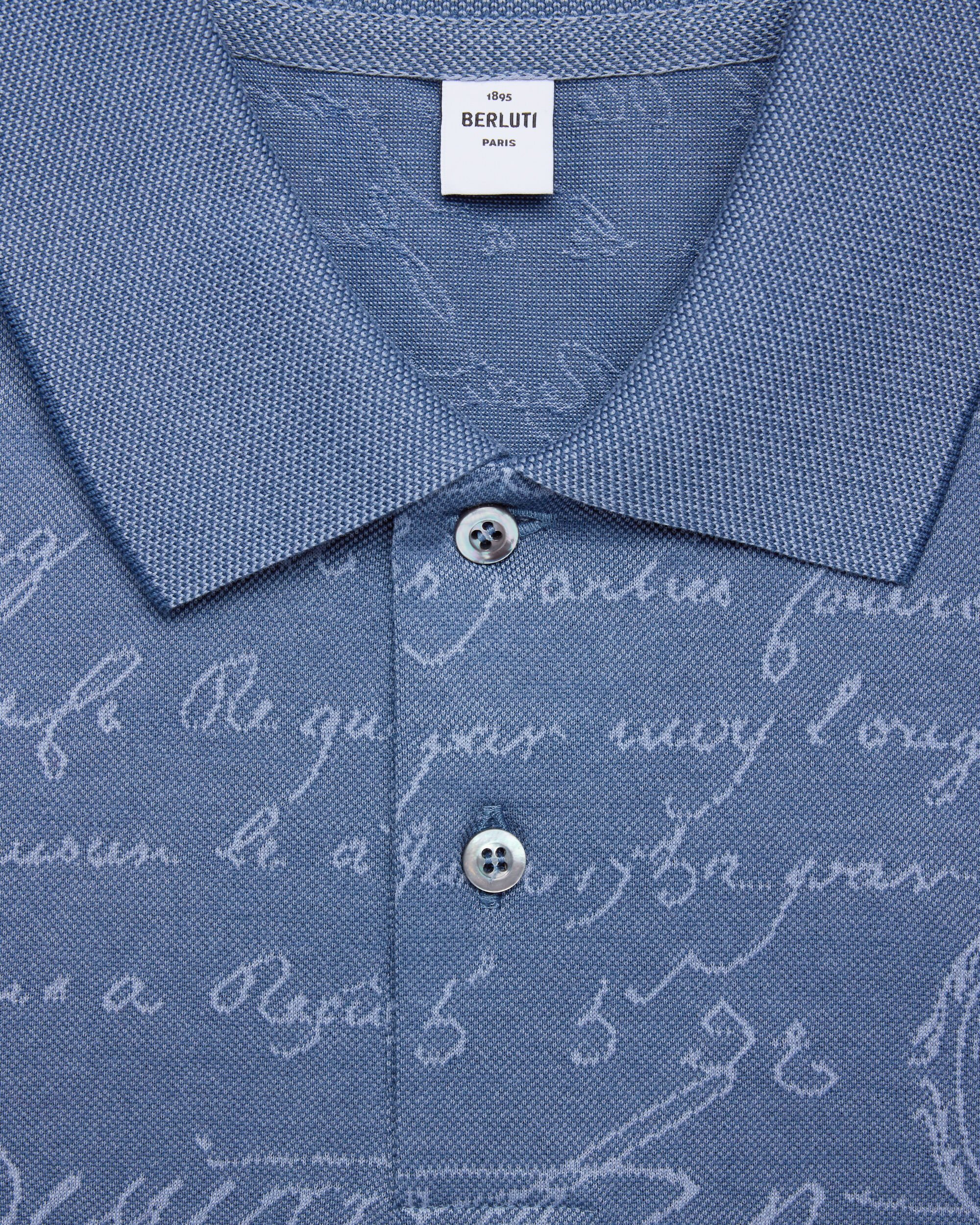 Polo en piqu&eacute; Motif Scritto, Nile Blue, hi-res