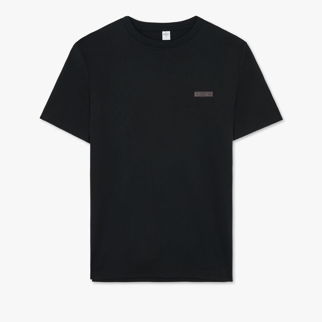 T-Shirt Avec Détail En Cuir, NOIR, hi-res 1