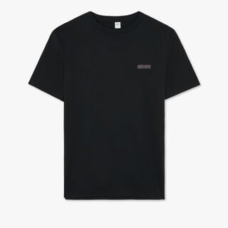 T-Shirt With Leather Detail, NOIR, hi-res