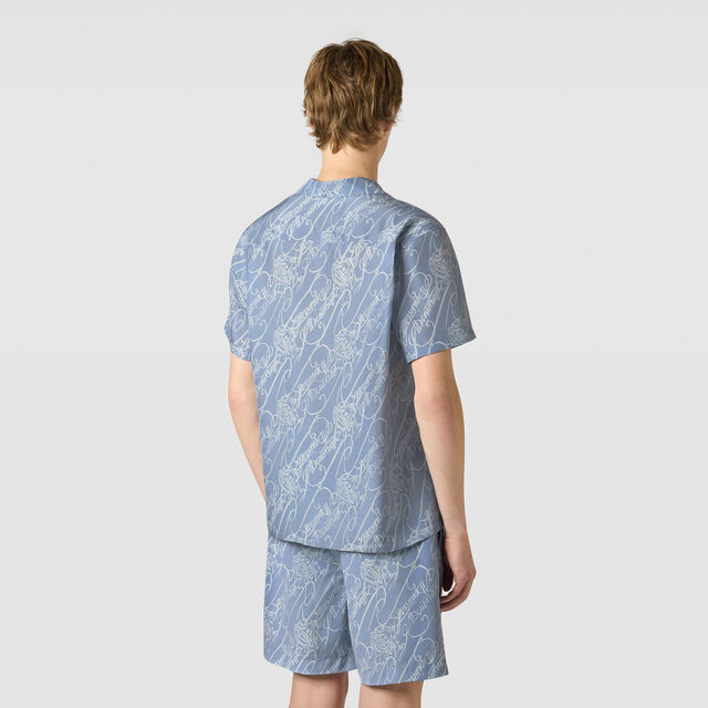 Marbeuf Scritto Short Sleeved Shirt, CORNFLOWER BLUE SCRITTO, hi-res 3