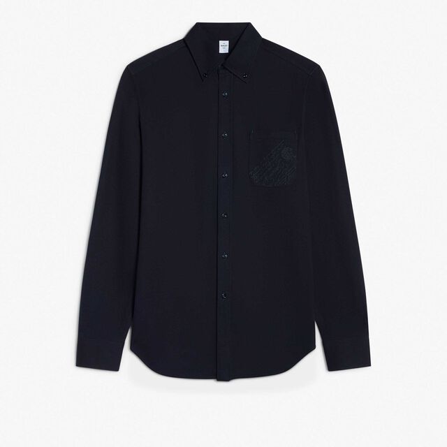 Pique Shirt With Scritto Pocket, COLD NIGHT BLUE, hi-res 1