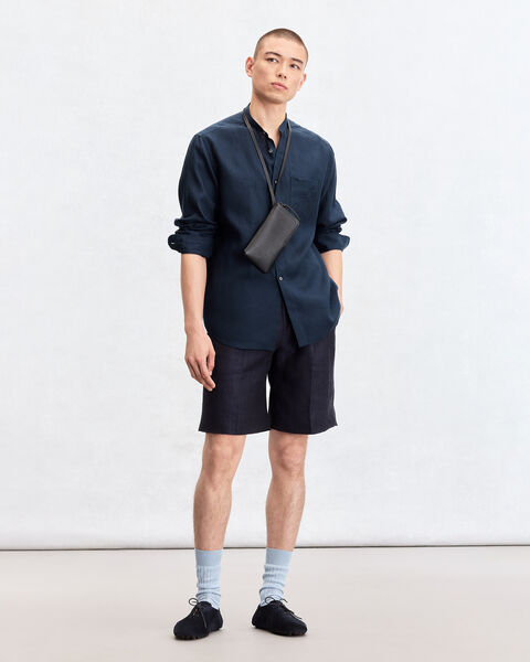 Officer Collar Shirt with Scritto Embroidery, Cold Night Blue, hi-res