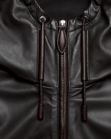 Ultralight Fly Leather Hooded Blouson, Noir, hi-res