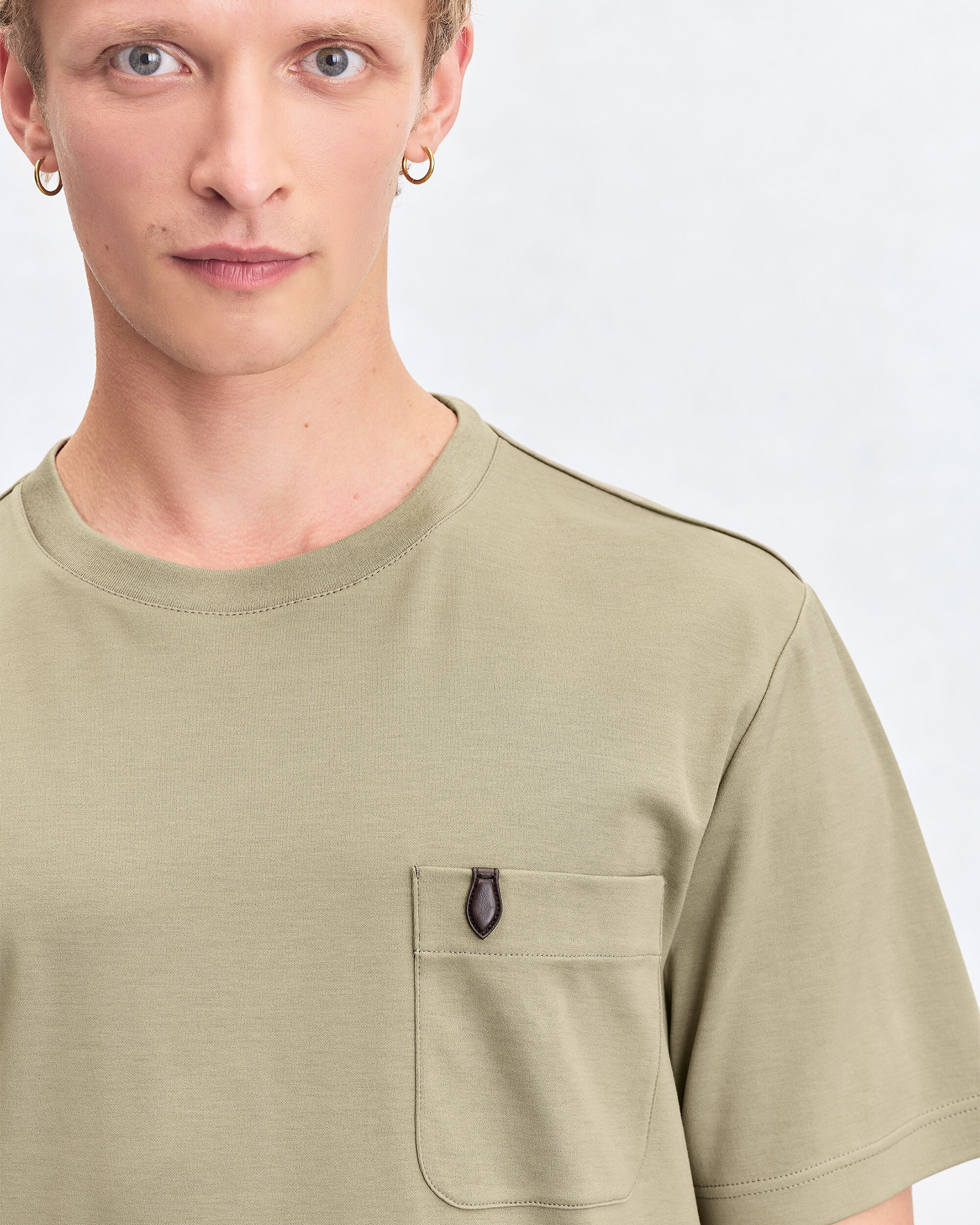 Pocket T-shirt with Leather Detail, Salvia, hi-res