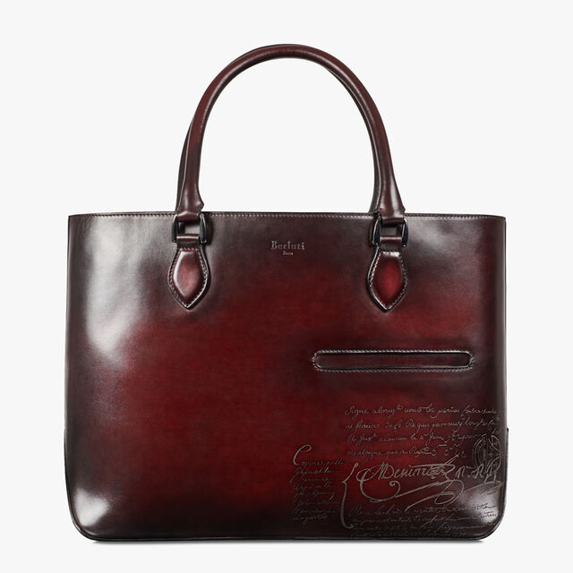 Toujours Engraved Calf Leather Tote Bag Berluti Toujours Engraved Calf Leather Tote Bag Blood Scuro Hi Res