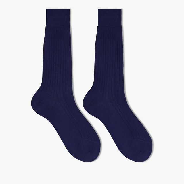 Cotton Ribbed Socks, INDIGO, hi-res 1