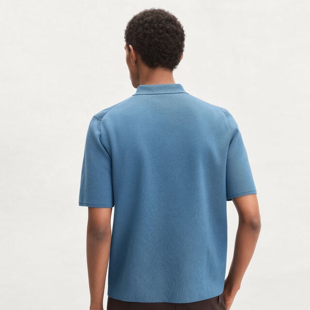 Cotton Silk Zipped Polo, LIGHT NILE BLUE, hi-res 3