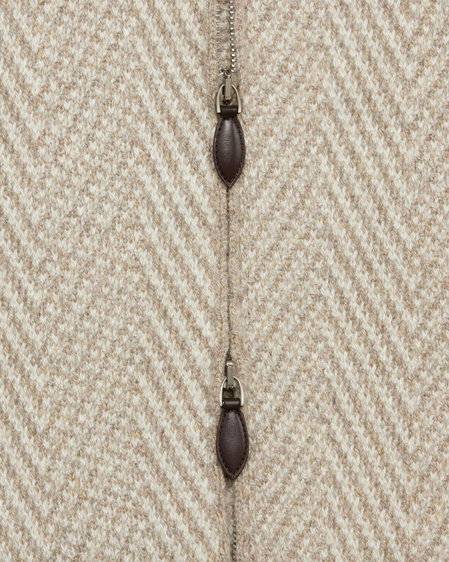 Herringbone Hoodie with Leather Zip-pullers, Warm Beige, hi-res