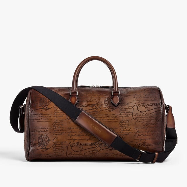 Jour Off MM Scritto Leather Travel Bag, CACAO INTENSO, hi-res 3