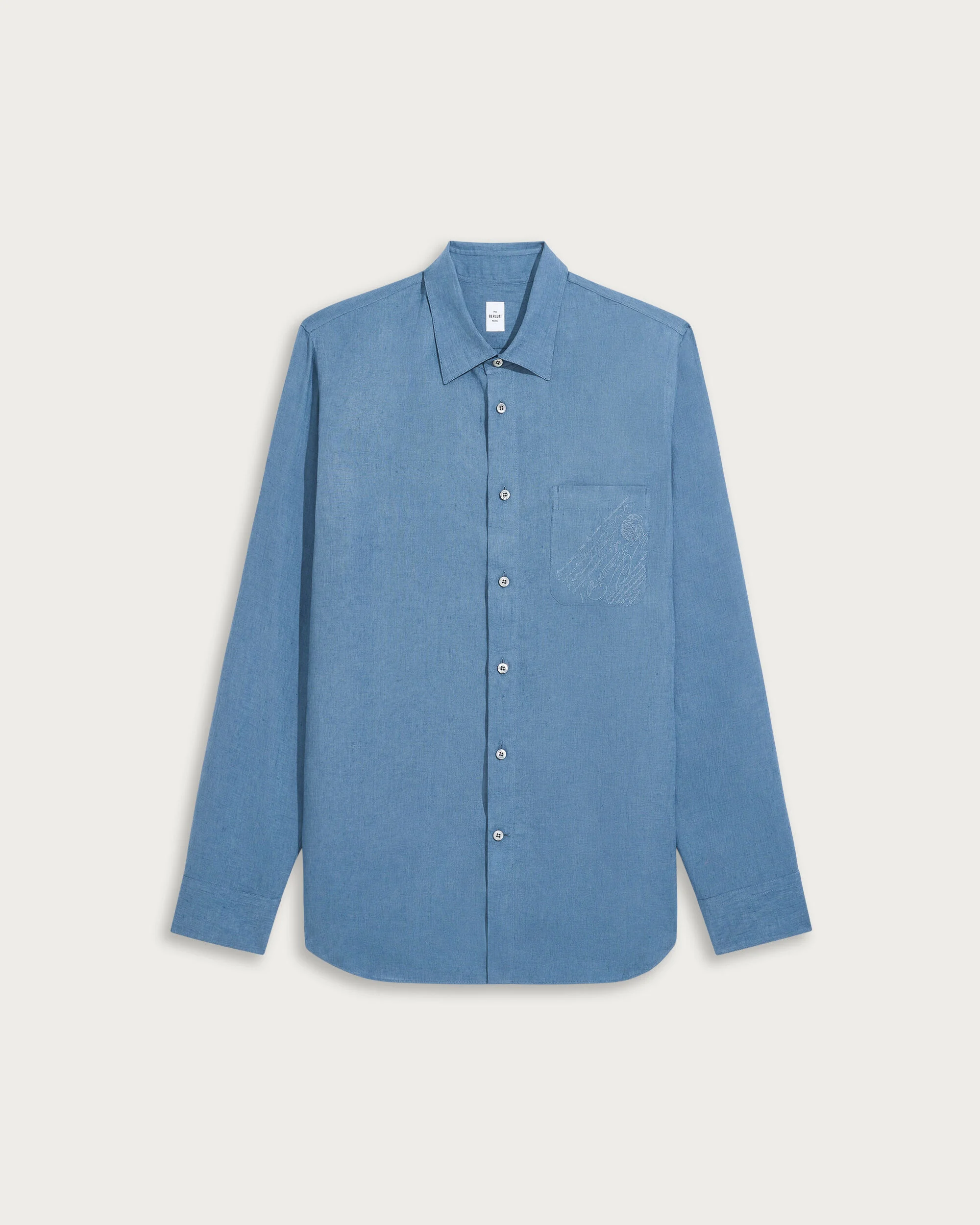 Shirt with Scritto Embroidery, Chambray Blue, hi-res