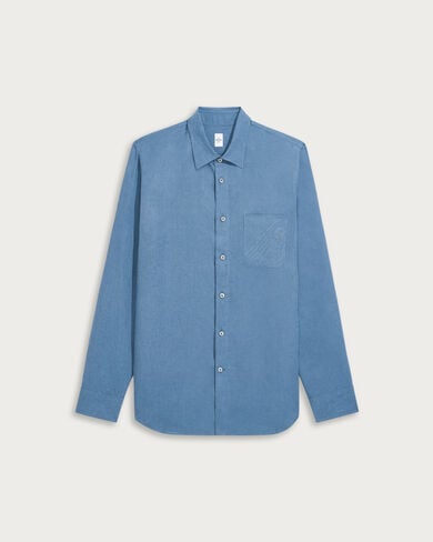 スクリット エンブロイダリー シャツ, Chambray Blue, hi-res