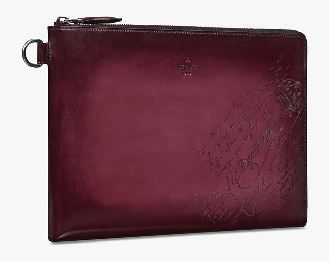 Nino GM Scritto Leather Clutch, FLAMING RED, hi-res