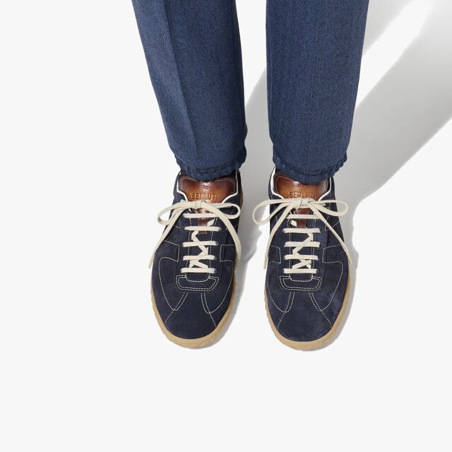 Sneaker Trainer En Suede Scritto, NAVY, hi-res 8