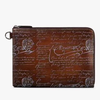 Nino GM Scritto Leather Clutch, MOGANO, hi-res