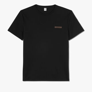 T-Shirt With Leather Detail, NOIR, hi-res