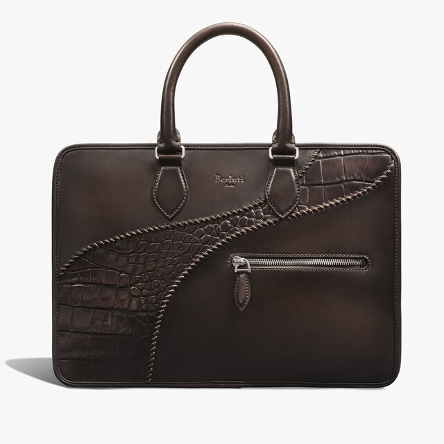 Un Jour Mini Calf And Alligator Leather Briefcase, VIGOGNA, hi-res 1