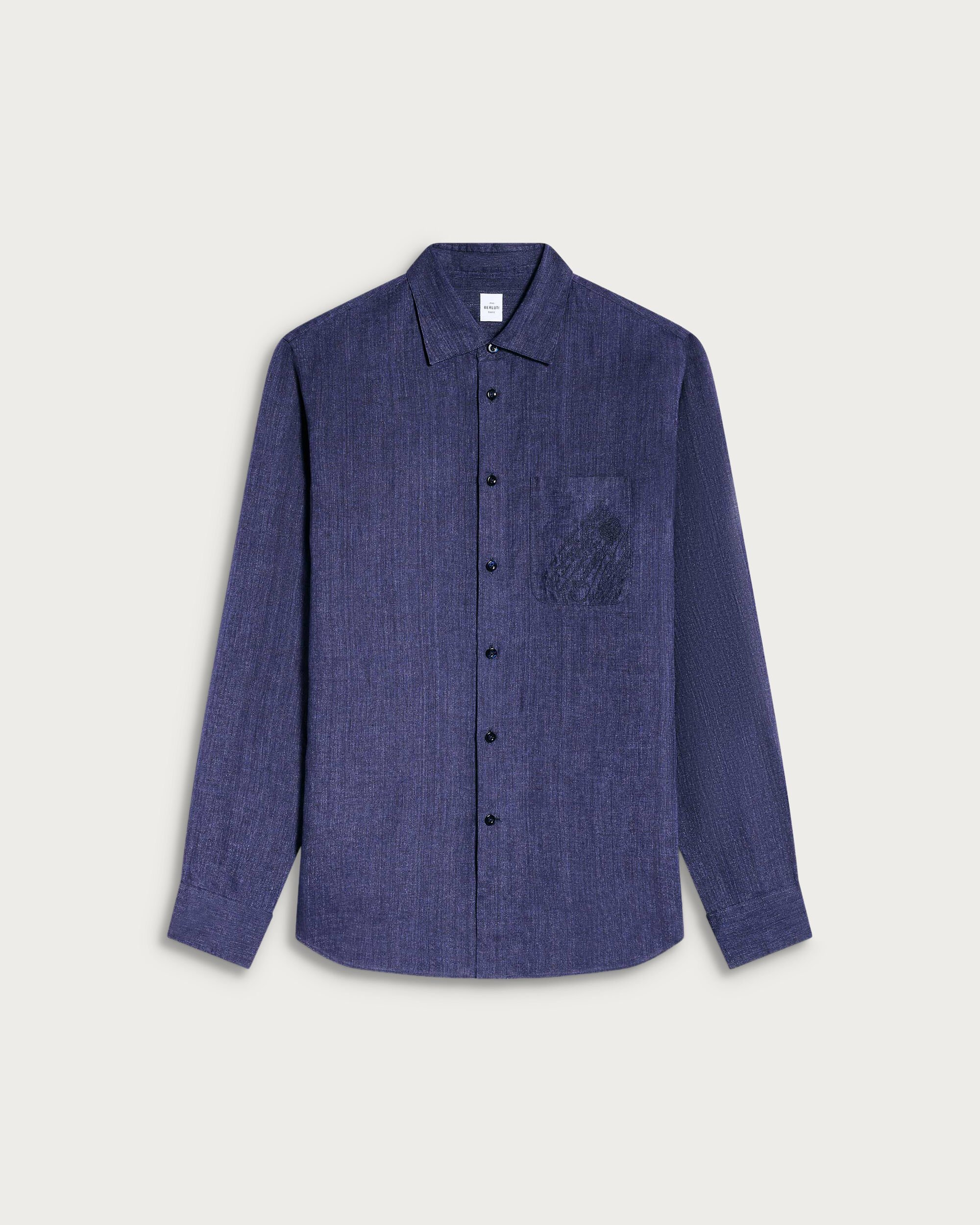 Chemise avec Poche Scritto, Indigo, hi-res